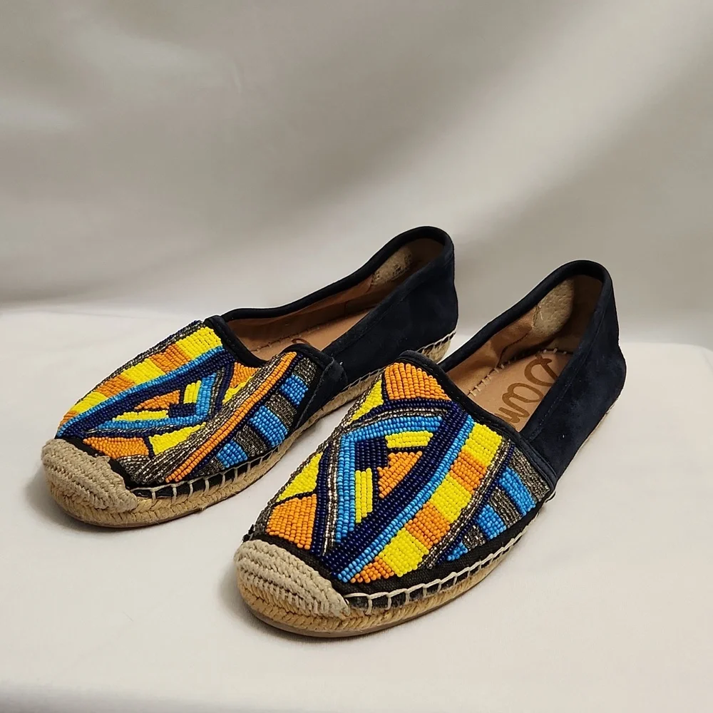 Sam Edelman Maris Colorful Beaded Aztec Tribal Suede Espadrilles (W Size 7.5)
